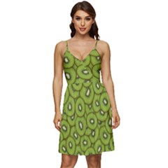 Kiwi Fruit Pattern Green Background V-neck Pocket Summer Dress  by Paksenen