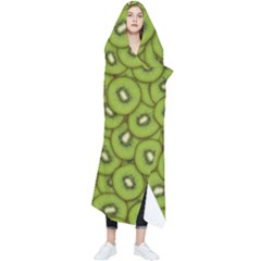 Kiwi Fruit Pattern Green Background Wearable Blanket by Paksenen