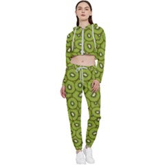 Kiwi Fruit Pattern Green Background Cropped Zip Up Lounge Set by Paksenen