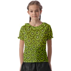 Kiwi Fruit Pattern Green Background Kids  Frill Chiffon Blouse by Paksenen