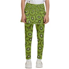 Kiwi Fruit Pattern Green Background Kids  Skirted Pants by Paksenen