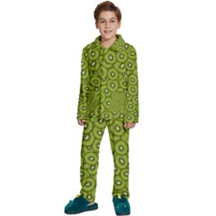 Kiwi Fruit Pattern Green Background Kids  Long Sleeve Velvet Pajamas Set by Paksenen