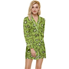 Kiwi Fruit Pattern Green Background Long Sleeve Satin Robe by Paksenen