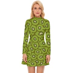 Kiwi Fruit Pattern Green Background Long Sleeve Velour Longline Dress by Paksenen