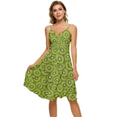 Kiwi Fruit Pattern Green Background Sleeveless Tie Front Chiffon Dress by Paksenen