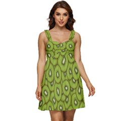 Kiwi Fruit Pattern Green Background Ruffle Strap Babydoll Chiffon Dress by Paksenen