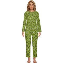 Kiwi Fruit Pattern Green Background Womens  Long Sleeve Lightweight Pajamas Set by Paksenen