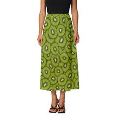 Kiwi Fruit Pattern Green Background Classic Midi Chiffon Skirt by Paksenen