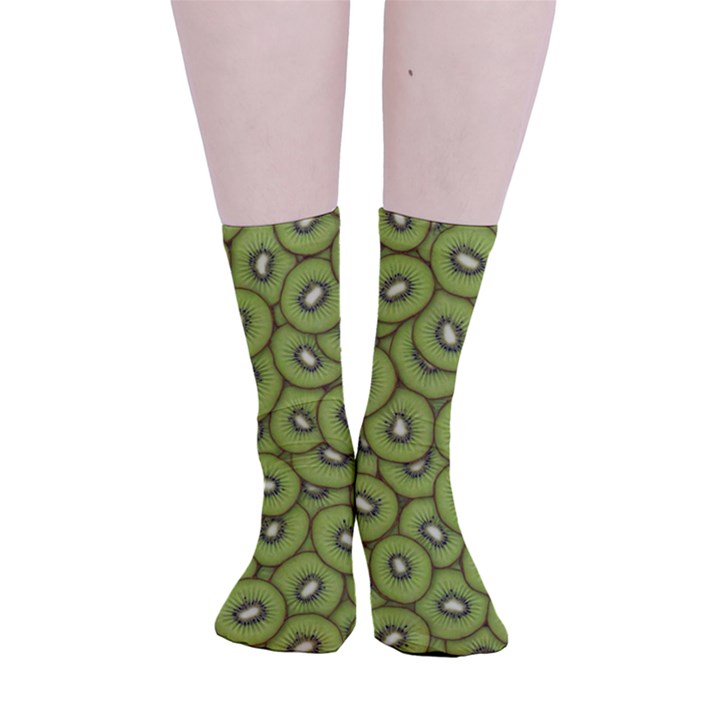 Kiwi Fruit Pattern Green Background Smooth Crew Length Tube Socks