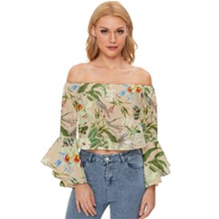 Textile Fabric Tropical Off Shoulder Flutter Bell Sleeve Top