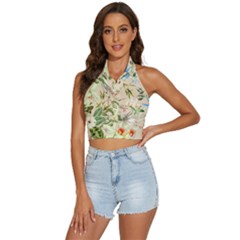 Textile Fabric Tropical Backless Halter Cami Shirt