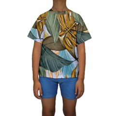 Monstera Palm Leaves Plants Kids  Short Sleeve Swimwear by Paksenen