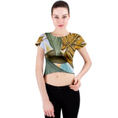 Monstera Palm Leaves Plants Crew Neck Crop Top by Paksenen