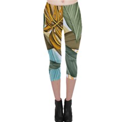 Monstera Palm Leaves Plants Capri Leggings  by Paksenen