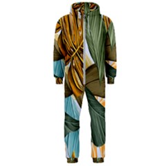 Monstera Palm Leaves Plants Hooded Jumpsuit (men) by Paksenen