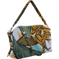 Monstera Palm Leaves Plants Canvas Crossbody Bag by Paksenen