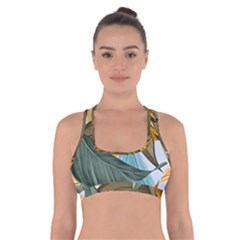 Monstera Palm Leaves Plants Cross Back Sports Bra by Paksenen