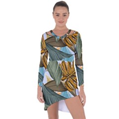 Monstera Palm Leaves Plants Asymmetric Cut-out Shift Dress by Paksenen