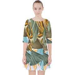 Monstera Palm Leaves Plants Quarter Sleeve Pocket Dress by Paksenen