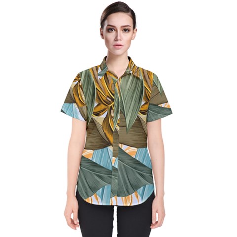 Monstera Palm Leaves Plants Women s Short Sleeve Shirt by Paksenen