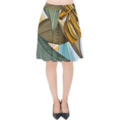 Monstera Palm Leaves Plants Velvet High Waist Skirt by Paksenen