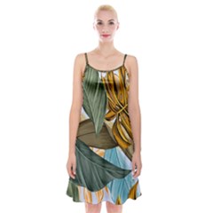 Monstera Palm Leaves Plants Spaghetti Strap Velvet Dress