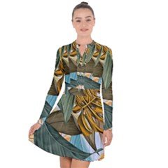 Monstera Palm Leaves Plants Long Sleeve Panel Dress by Paksenen