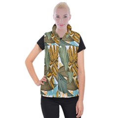 Monstera Palm Leaves Plants Women s Button Up Vest