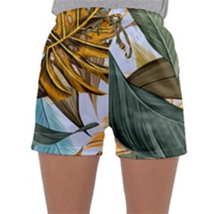 Monstera Palm Leaves Plants Sleepwear Shorts by Paksenen