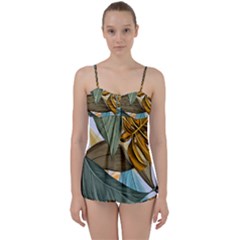 Monstera Palm Leaves Plants Babydoll Tankini Set by Paksenen