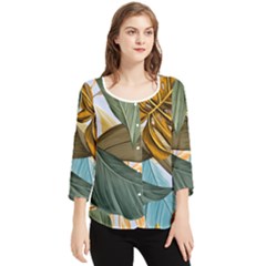 Monstera Palm Leaves Plants Chiffon Quarter Sleeve Blouse by Paksenen