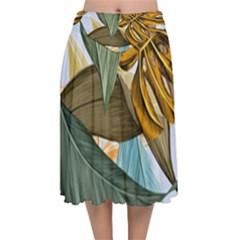 Monstera Palm Leaves Plants Velvet Flared Midi Skirt