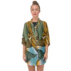 Monstera Palm Leaves Plants Half Sleeve Chiffon Kimono by Paksenen