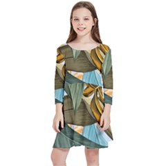 Monstera Palm Leaves Plants Kids  Quarter Sleeve Skater Dress by Paksenen