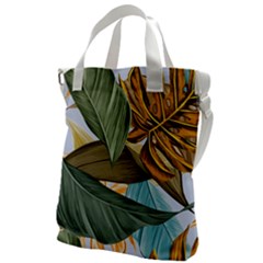 Monstera Palm Leaves Plants Canvas Messenger Bag by Paksenen