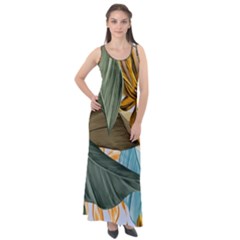 Monstera Palm Leaves Plants Sleeveless Velour Maxi Dress by Paksenen