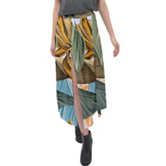 Monstera Palm Leaves Plants Velour Split Maxi Skirt by Paksenen