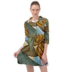 Monstera Palm Leaves Plants Mini Skater Shirt Dress by Paksenen