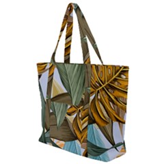 Monstera Palm Leaves Plants Zip Up Canvas Bag by Paksenen