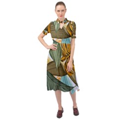 Monstera Palm Leaves Plants Keyhole Neckline Chiffon Dress by Paksenen