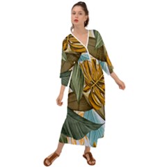 Monstera Palm Leaves Plants Grecian Style  Maxi Dress by Paksenen