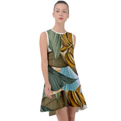 Monstera Palm Leaves Plants Frill Swing Dress by Paksenen