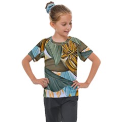 Monstera Palm Leaves Plants Kids  Mesh Piece T-shirt