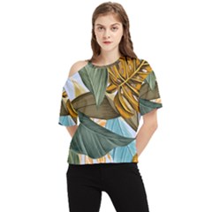 Monstera Palm Leaves Plants One Shoulder Cut Out T-shirt by Paksenen