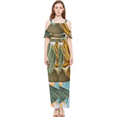 Monstera Palm Leaves Plants Draped Sleeveless Chiffon Jumpsuit by Paksenen