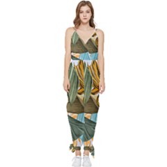 Monstera Palm Leaves Plants Sleeveless Tie Ankle Chiffon Jumpsuit by Paksenen