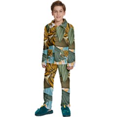 Monstera Palm Leaves Plants Kids  Long Sleeve Velvet Pajamas Set by Paksenen