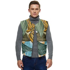 Monstera Palm Leaves Plants Men s Button Up Puffer Vest	