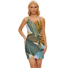 Monstera Palm Leaves Plants Wrap Tie Front Dress by Paksenen