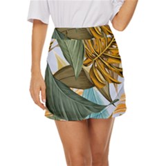 Monstera Palm Leaves Plants Mini Front Wrap Skirt by Paksenen